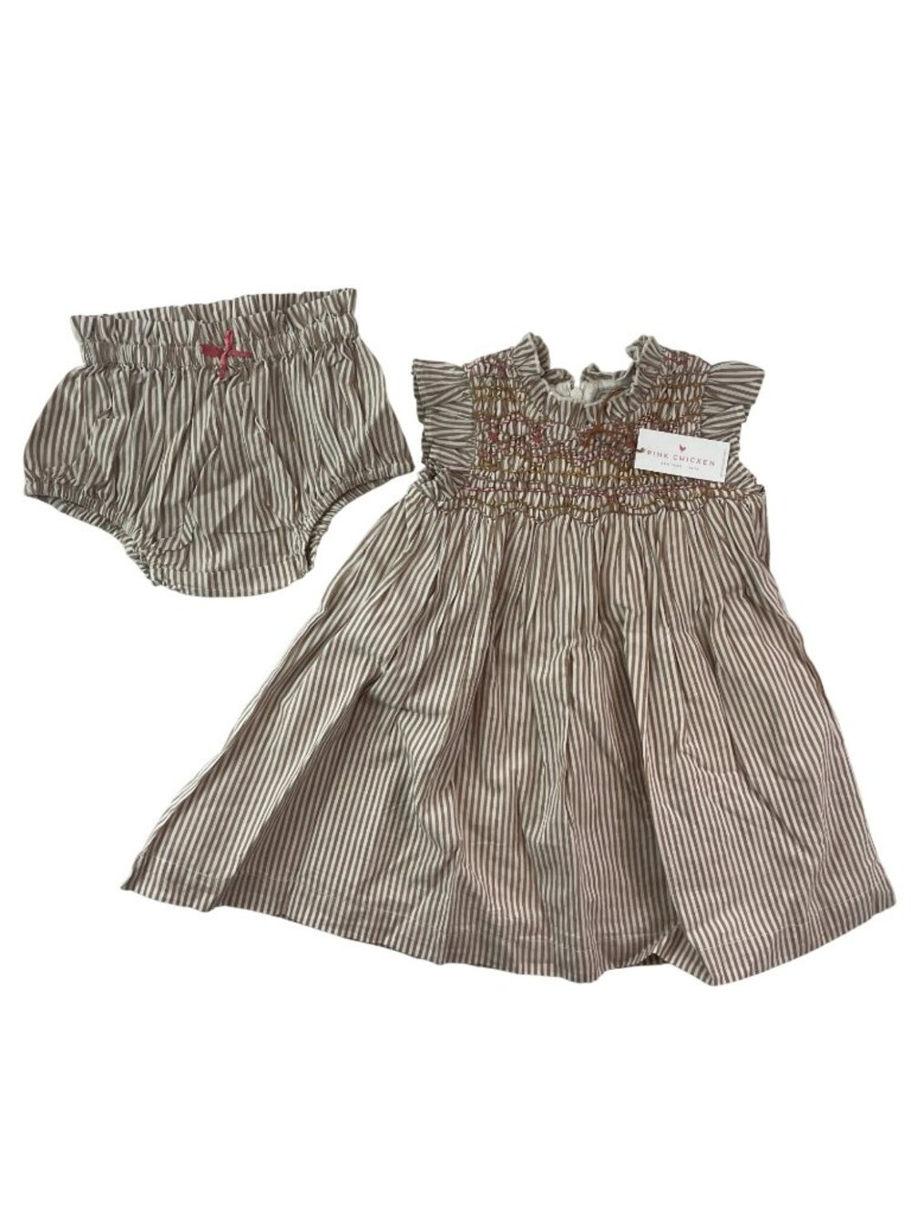 Pink Chicken Stevie Dress & Shorts Tawny Brown Stripe Babies Size 12/18M $84 NWT